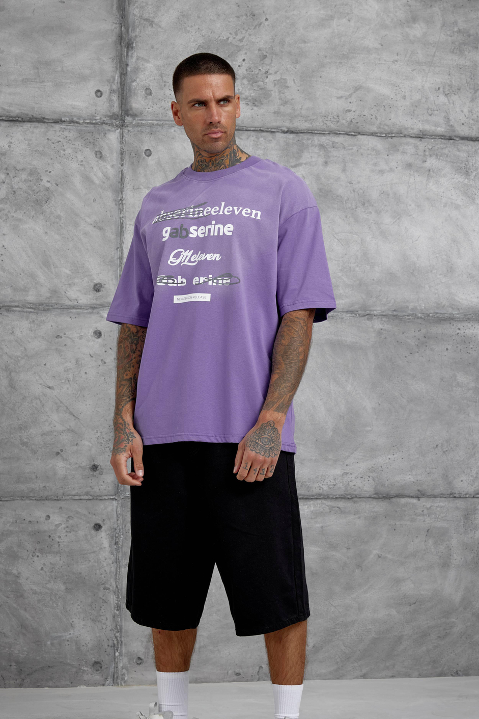 Mor Gabserine Yazılı Oversize Tshirt