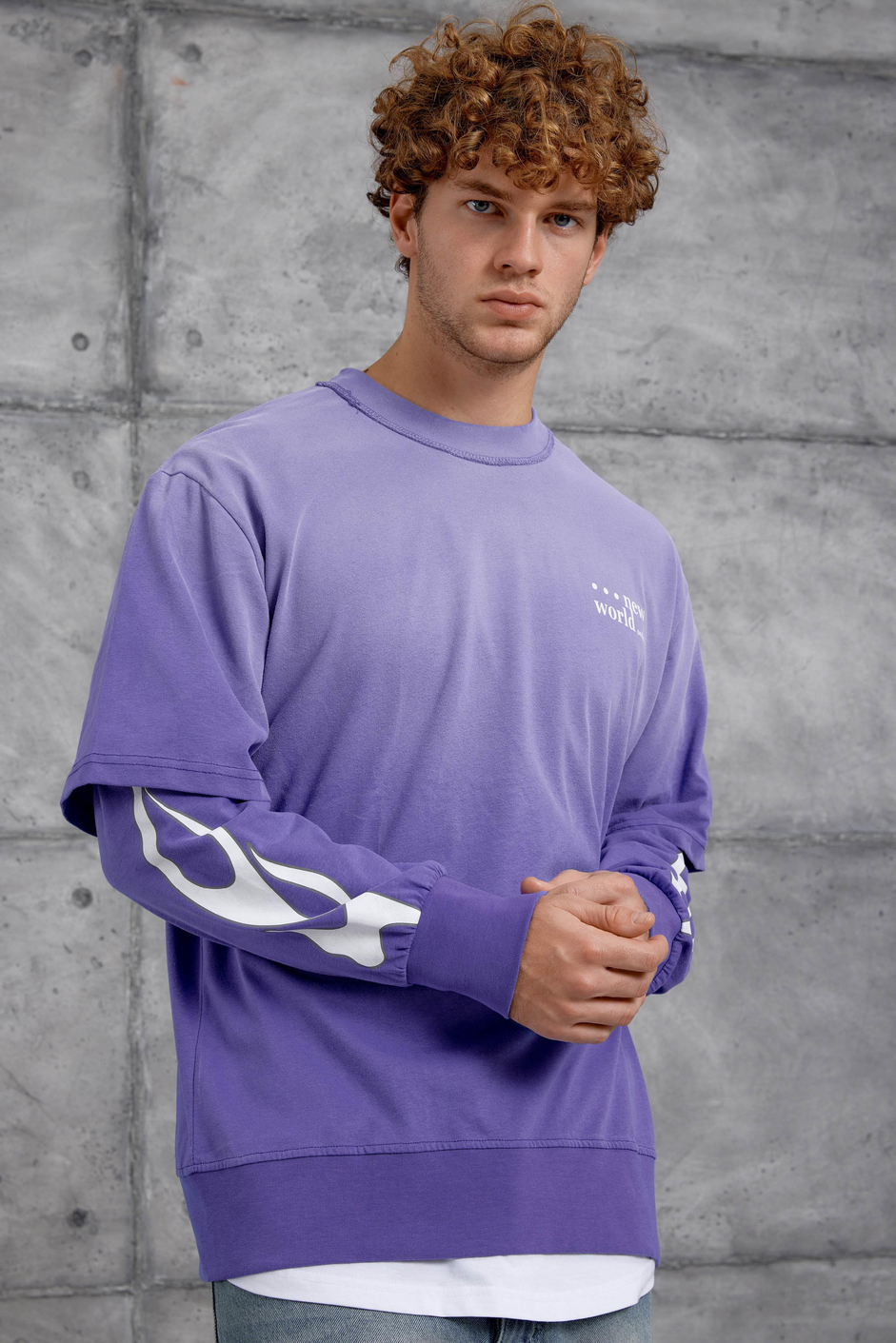 Mor KOLU ALEV BASKILI OVERSİZE SWEATSHIRT