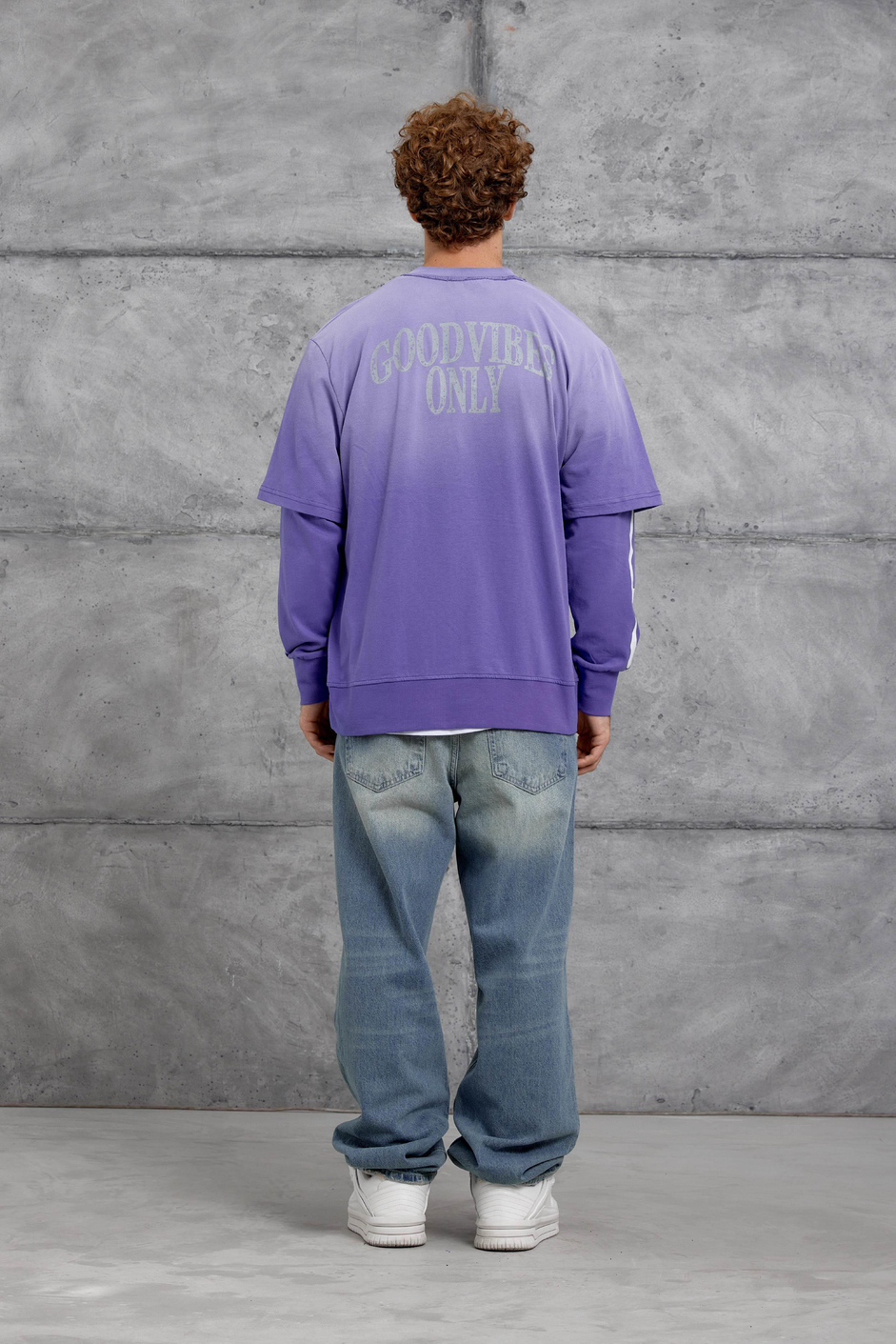 Mor KOLU ALEV BASKILI OVERSİZE SWEATSHIRT