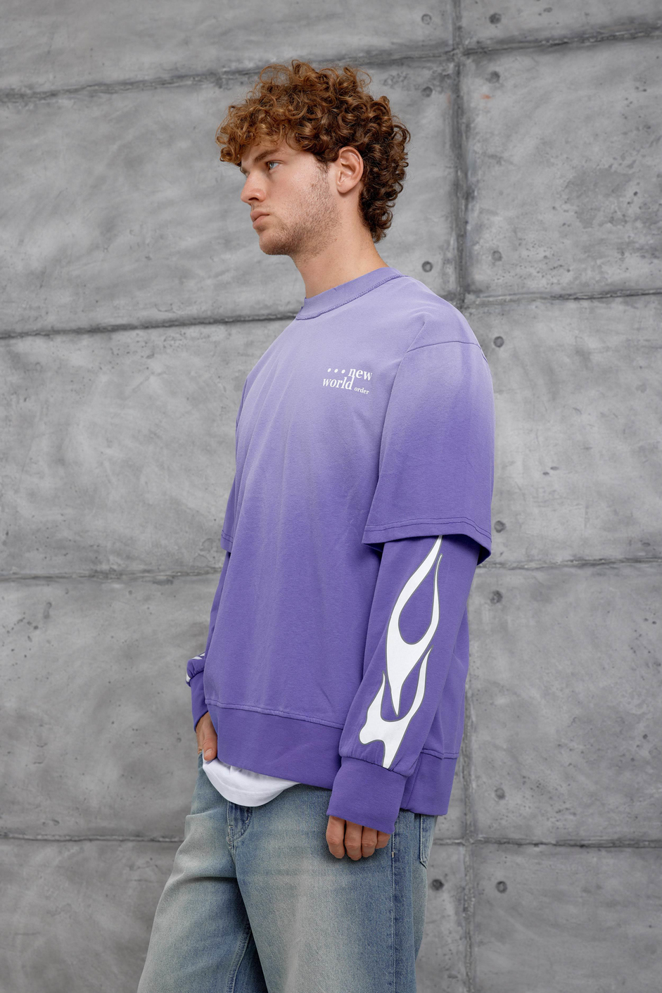 Mor KOLU ALEV BASKILI OVERSİZE SWEATSHIRT