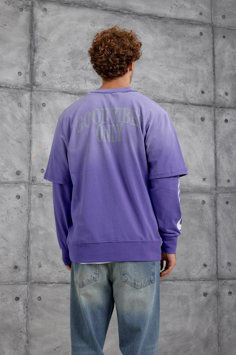 Mor KOLU ALEV BASKILI OVERSİZE SWEATSHIRT