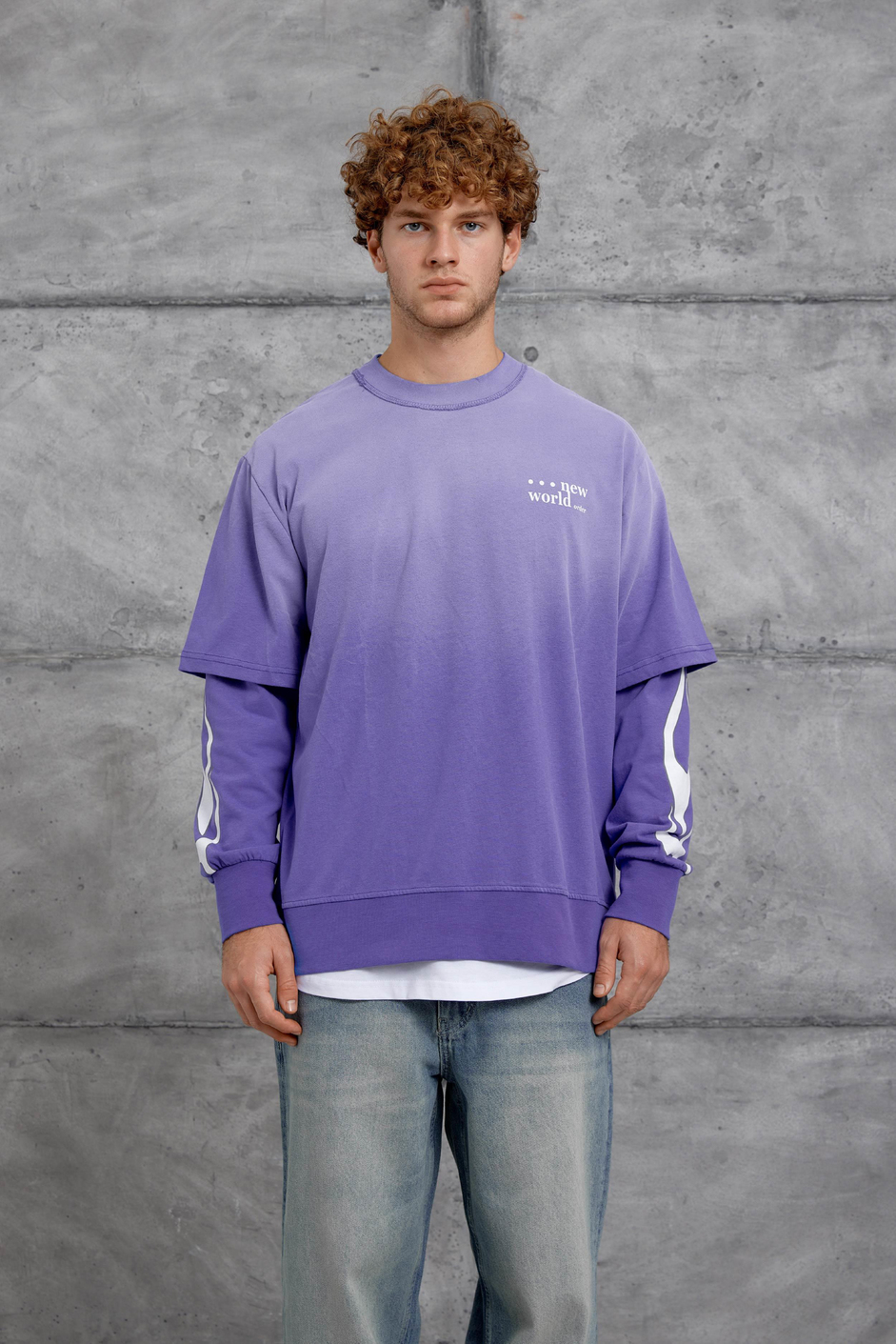 Mor KOLU ALEV BASKILI OVERSİZE SWEATSHIRT