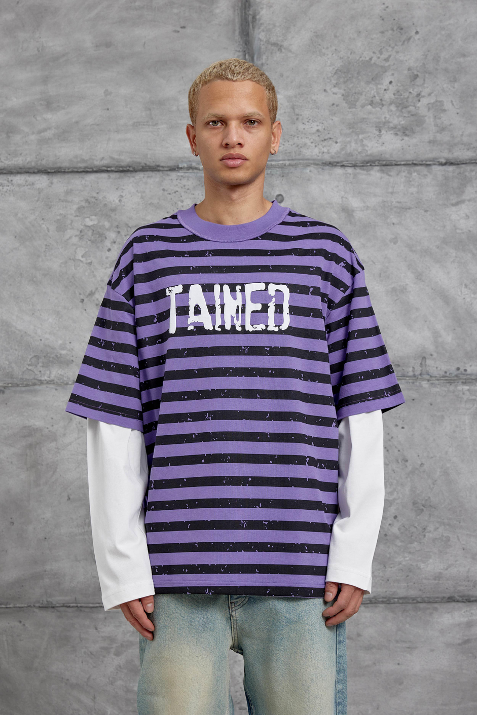 Mor TAINED BASKILI KOLU PARCALI OVERSİZE SWEATSHIRT