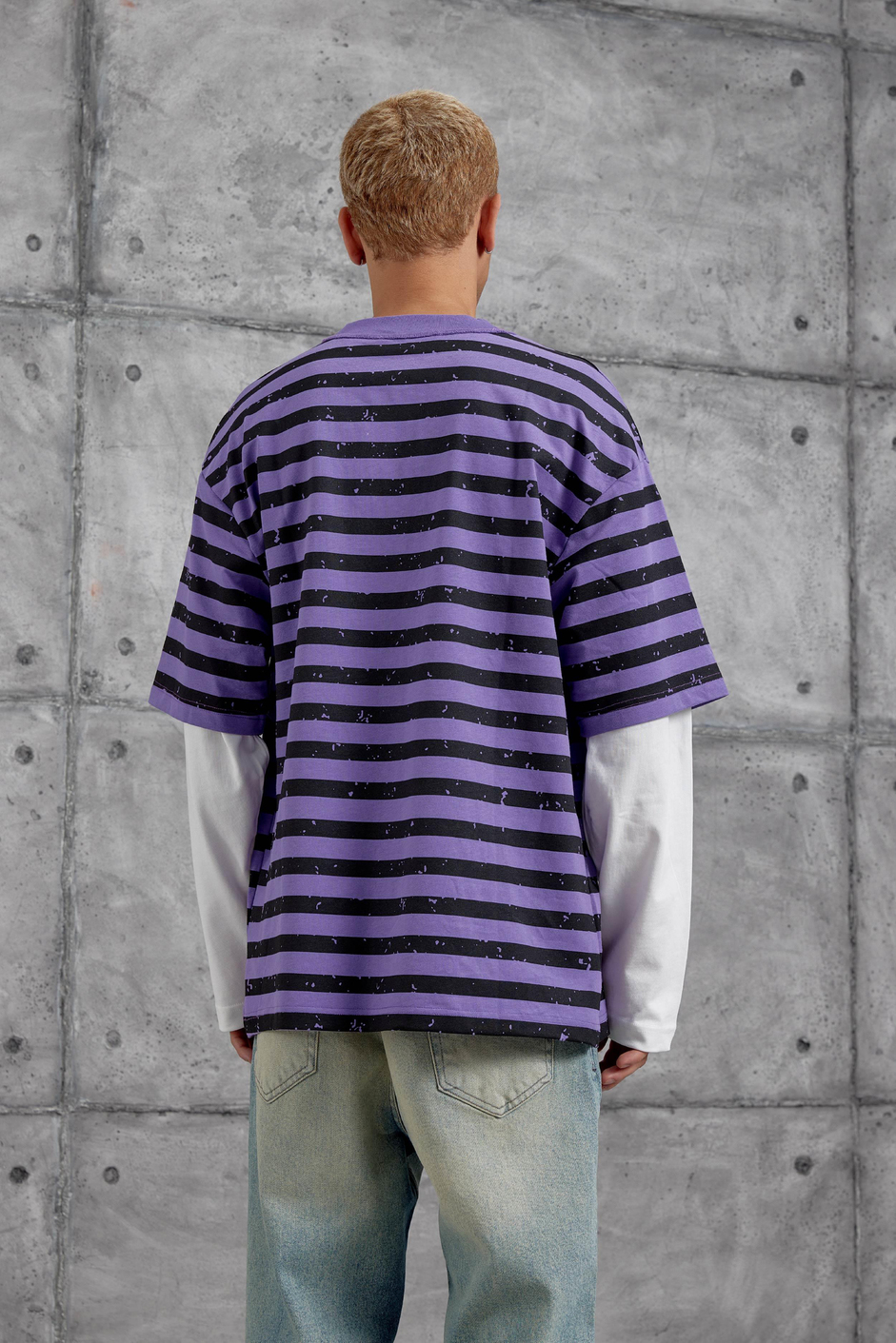 Mor TAINED BASKILI KOLU PARCALI OVERSİZE SWEATSHIRT