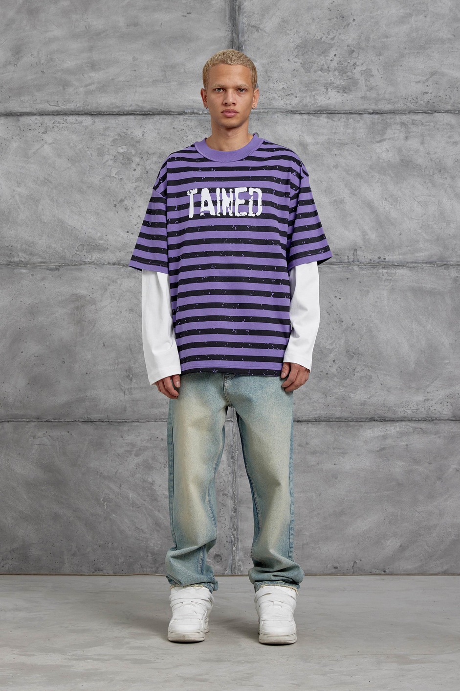 Mor TAINED BASKILI KOLU PARCALI OVERSİZE SWEATSHIRT