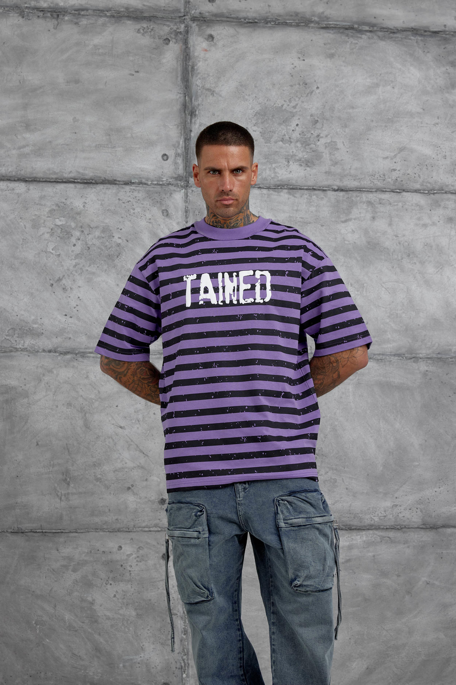 Mor Tained Baskılı Oversize Tshirt