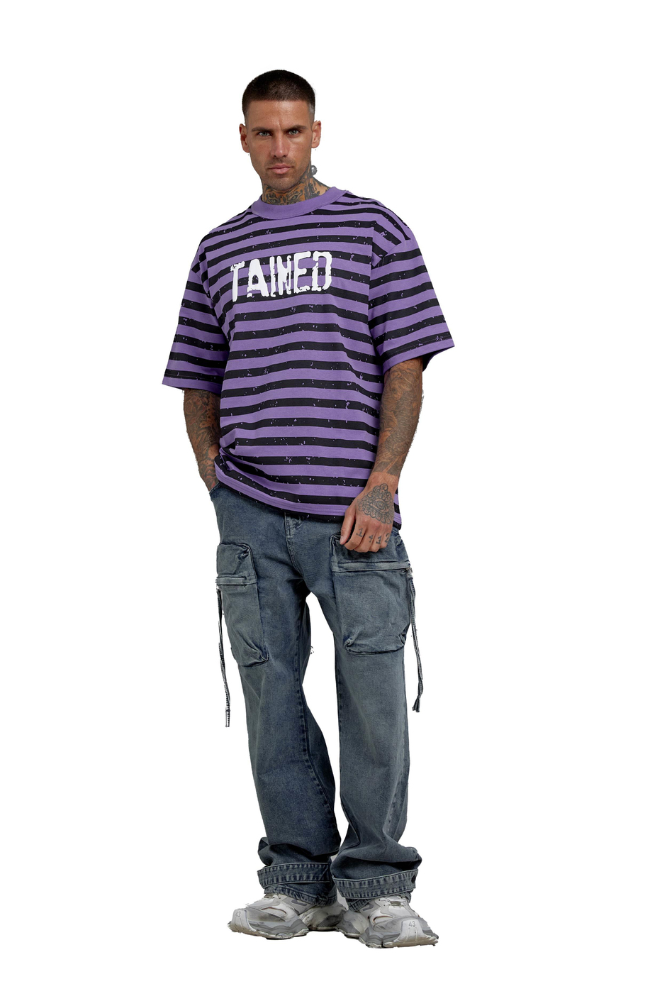 Mor Tained Baskılı Oversize Tshirt