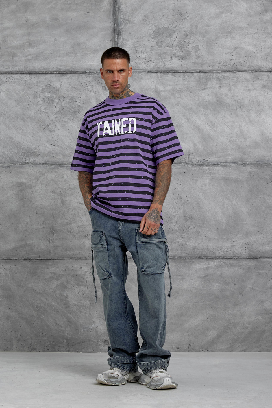 Mor Tained Baskılı Oversize Tshirt
