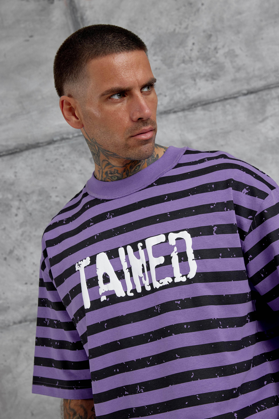 Mor Tained Baskılı Oversize Tshirt