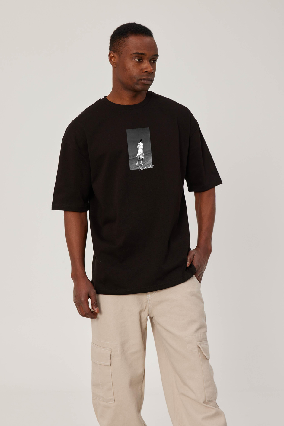 Muhammed Ali Fotoğraf Baskılı Siyah Tshirt
