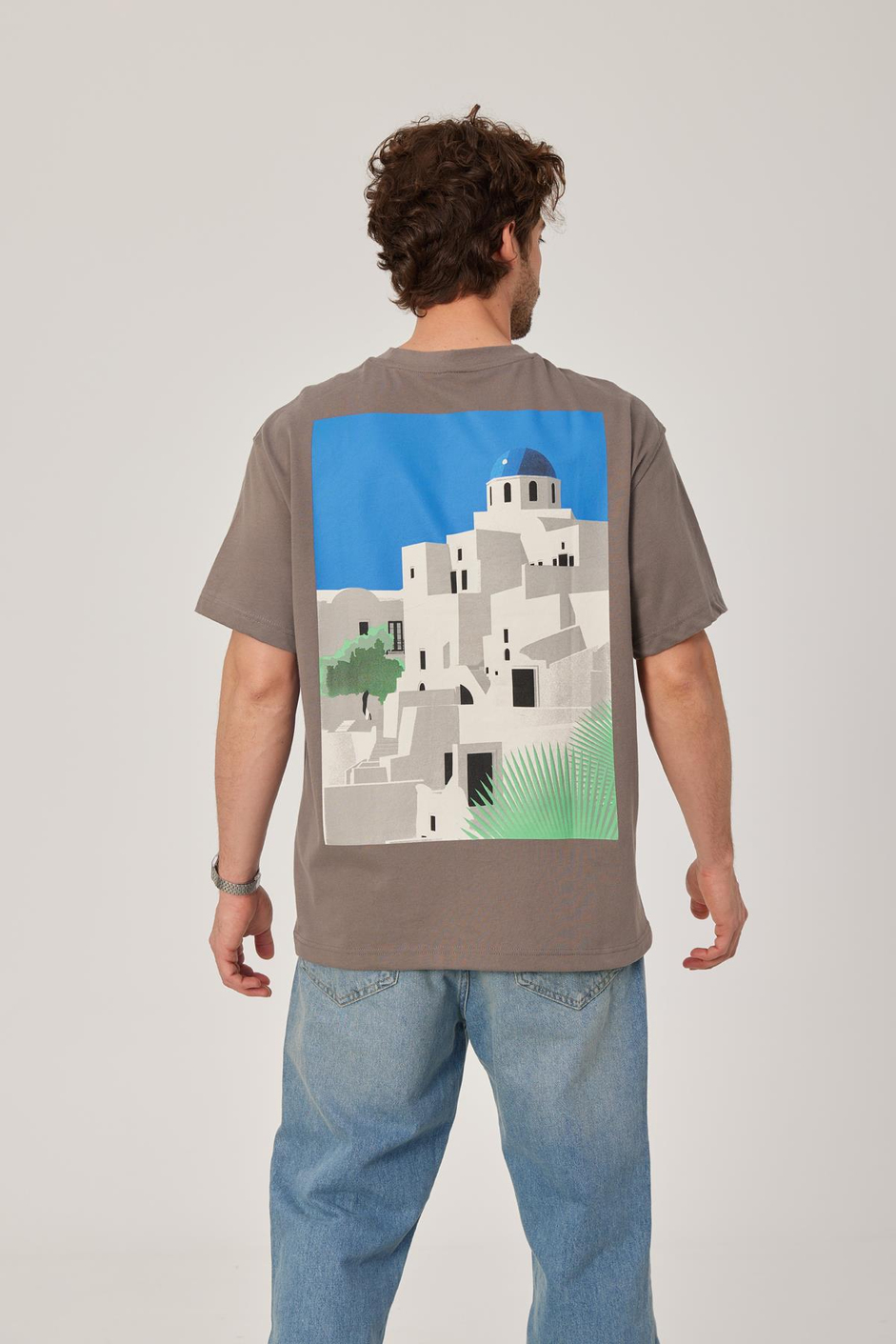 Mykonos Baskılı Kahverengi Tshirt