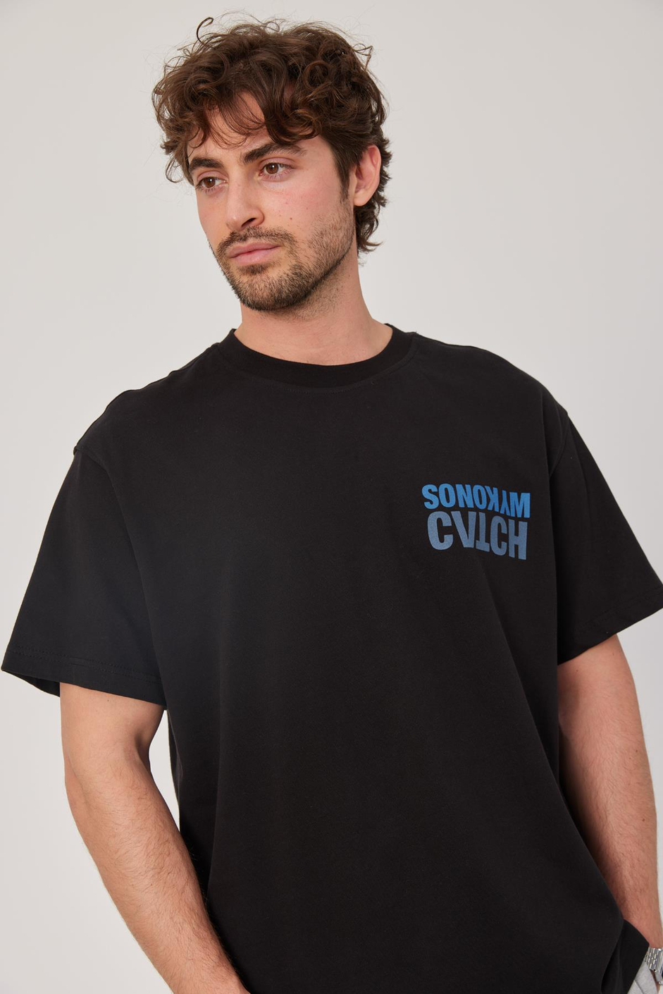 Mykonos Baskılı Siyah Tshirt
