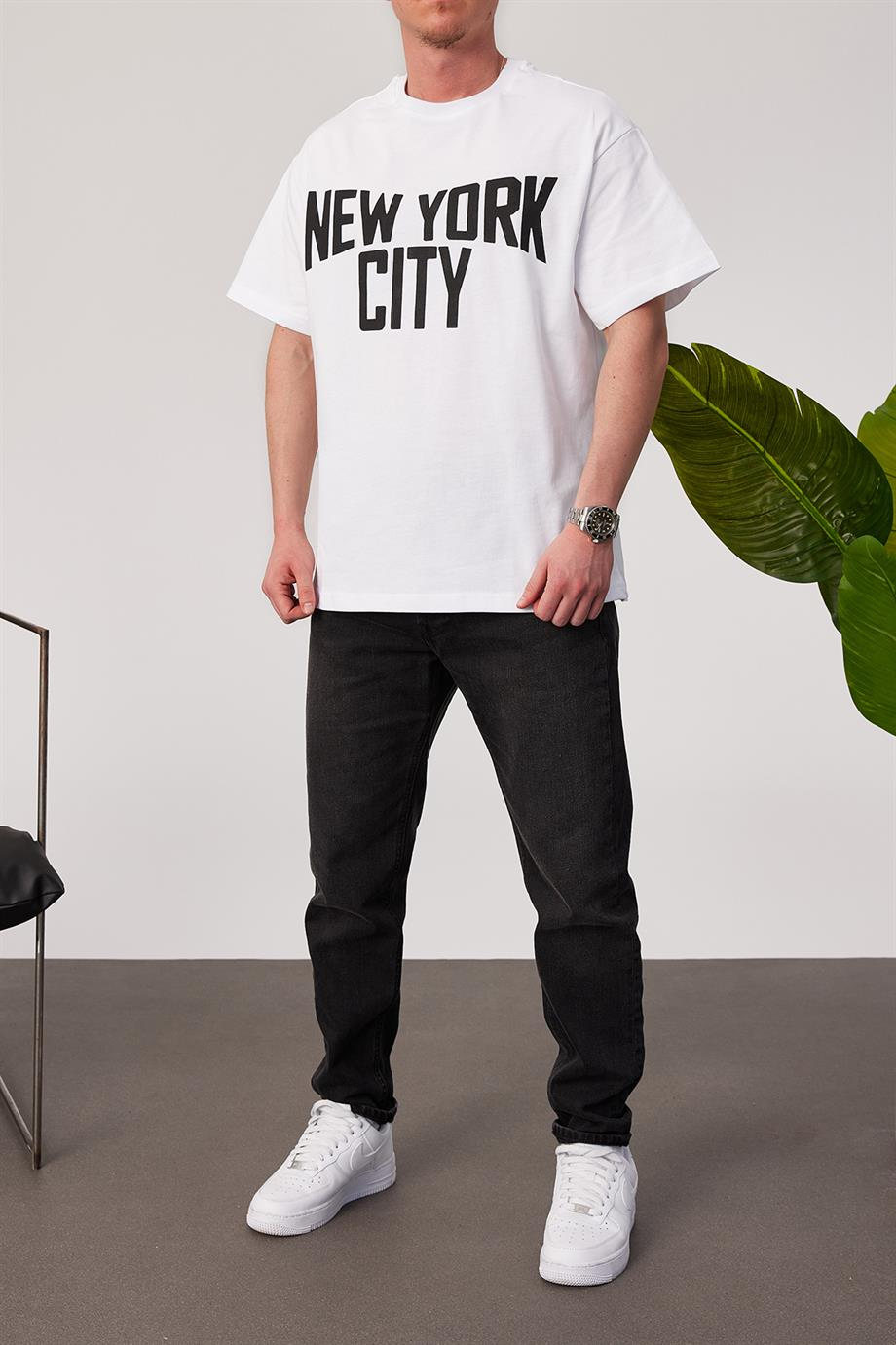 New York City Baskılı Beyaz Tshirt
