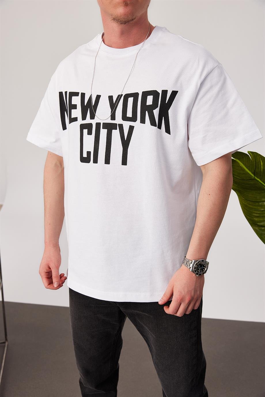 New York City Baskılı Beyaz Tshirt