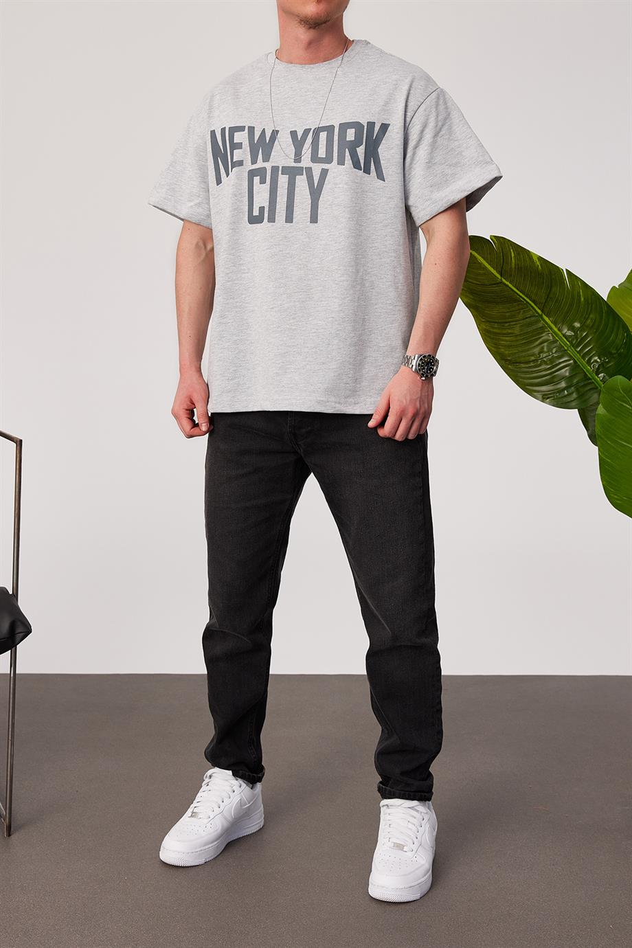 New York City Baskılı Gri Tshirt