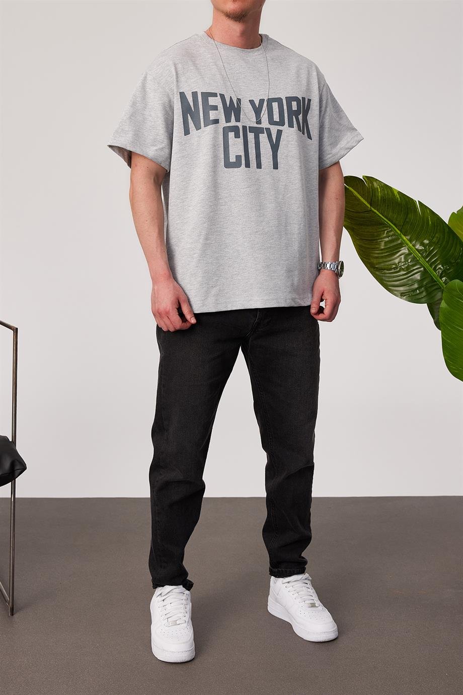 New York City Baskılı Gri Tshirt