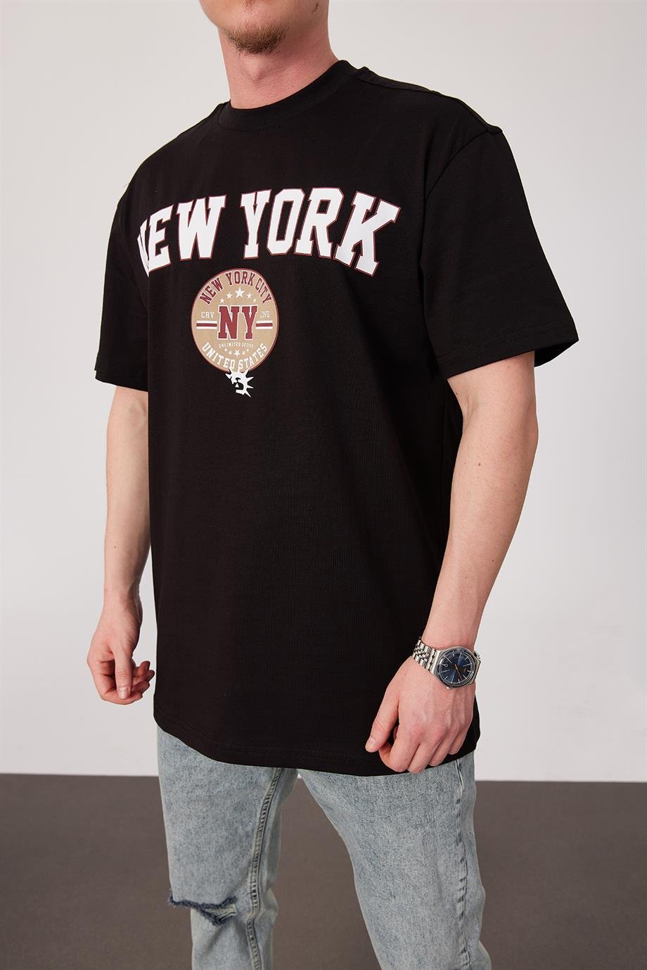 New York City Yıkamalı Siyah Tshirt