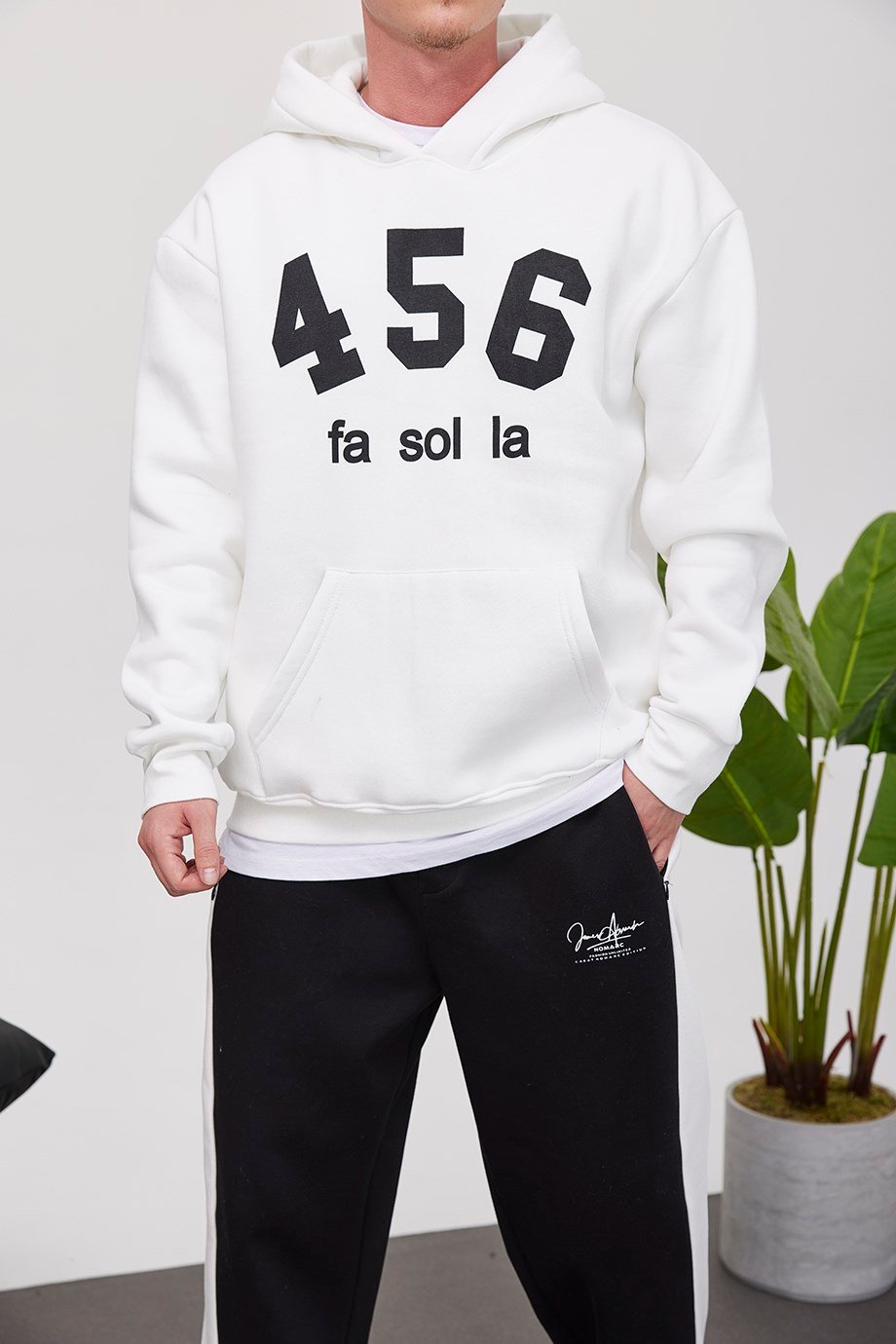 Nomarc 456 Baskılı Beyaz Kapüşonlu Sweatshirt