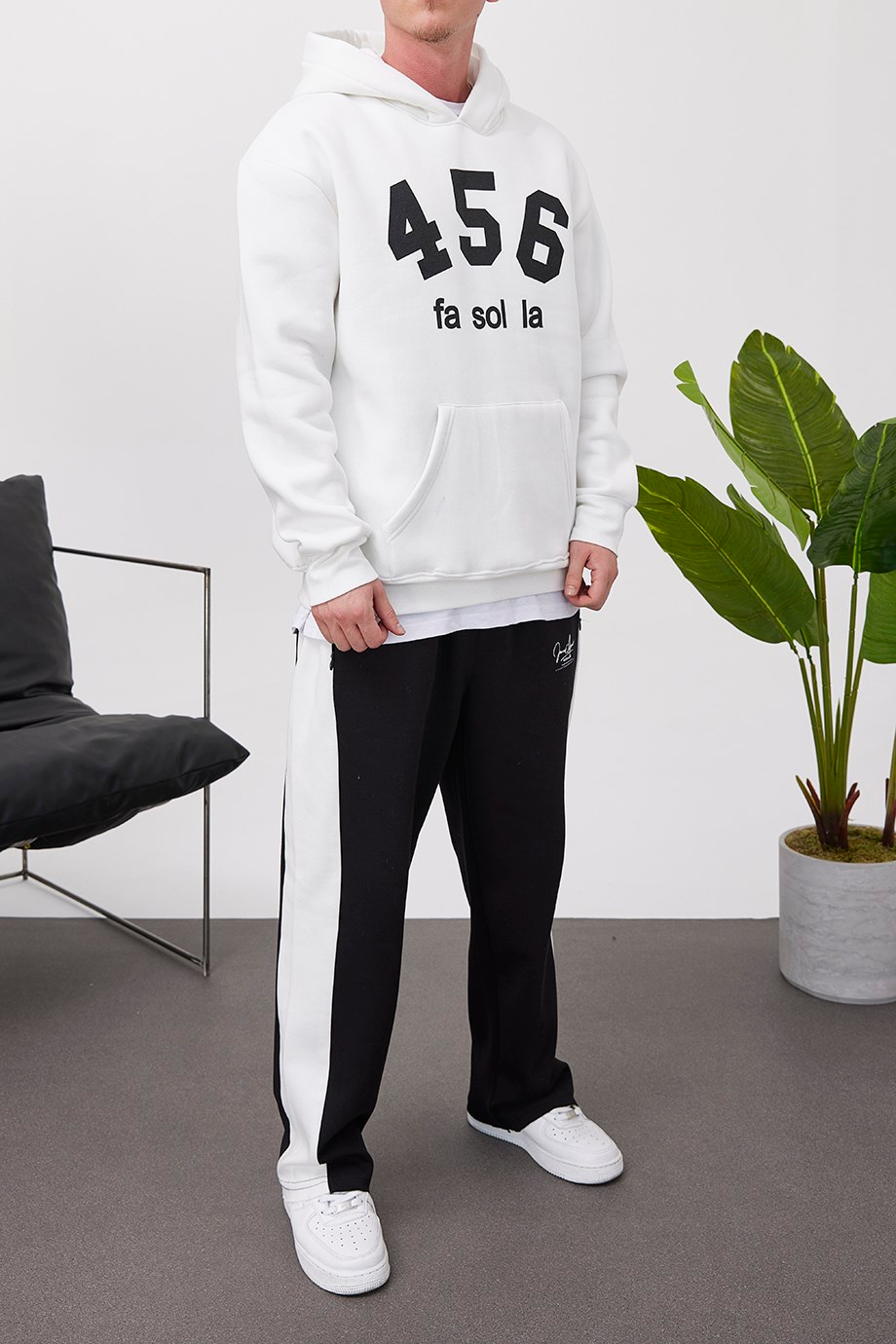 Nomarc 456 Baskılı Beyaz Kapüşonlu Sweatshirt