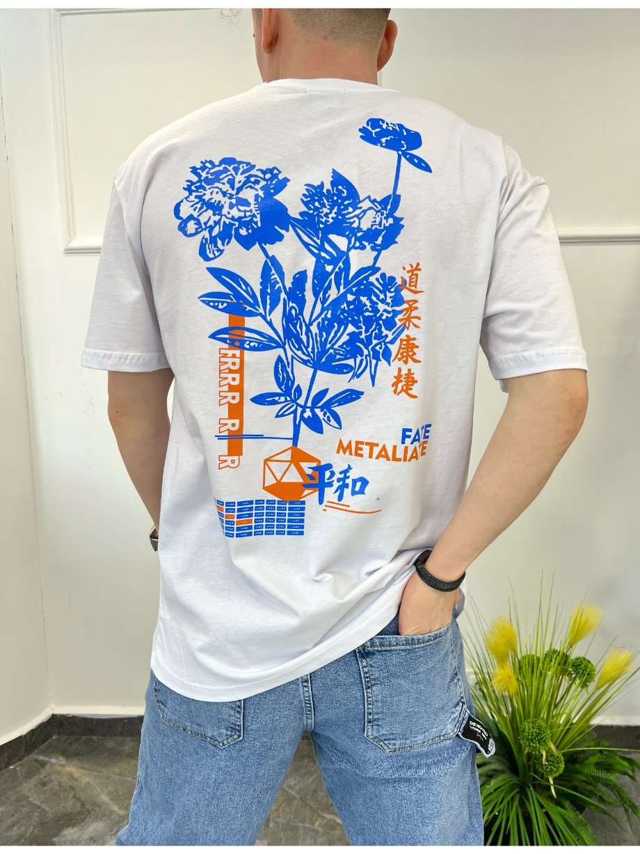 Nomarc Arka Çiçek Desenli Beyaz Tshirt