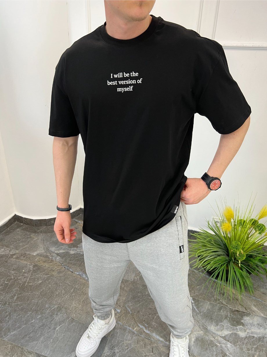 Nomarc Arka Çiçek Desenli Siyah Tshirt