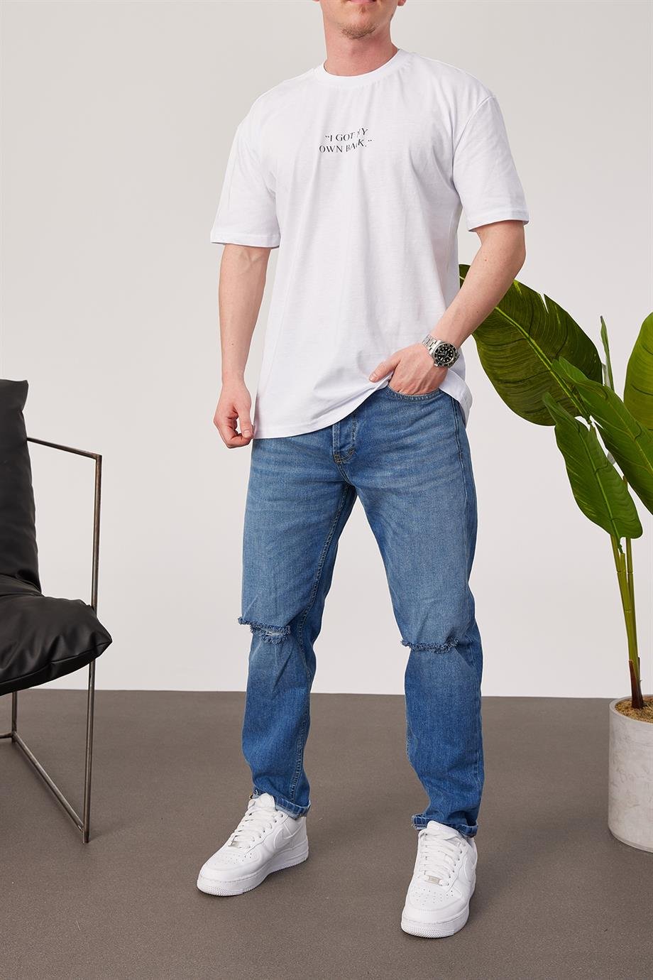 Nomarc Arka Papağan Detaylı Beyaz Tshirt