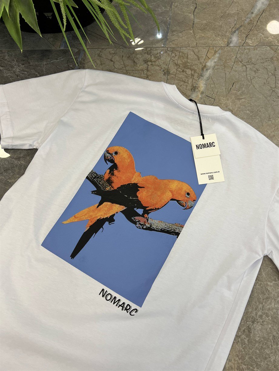 Nomarc Arka Papağan Detaylı Beyaz Tshirt
