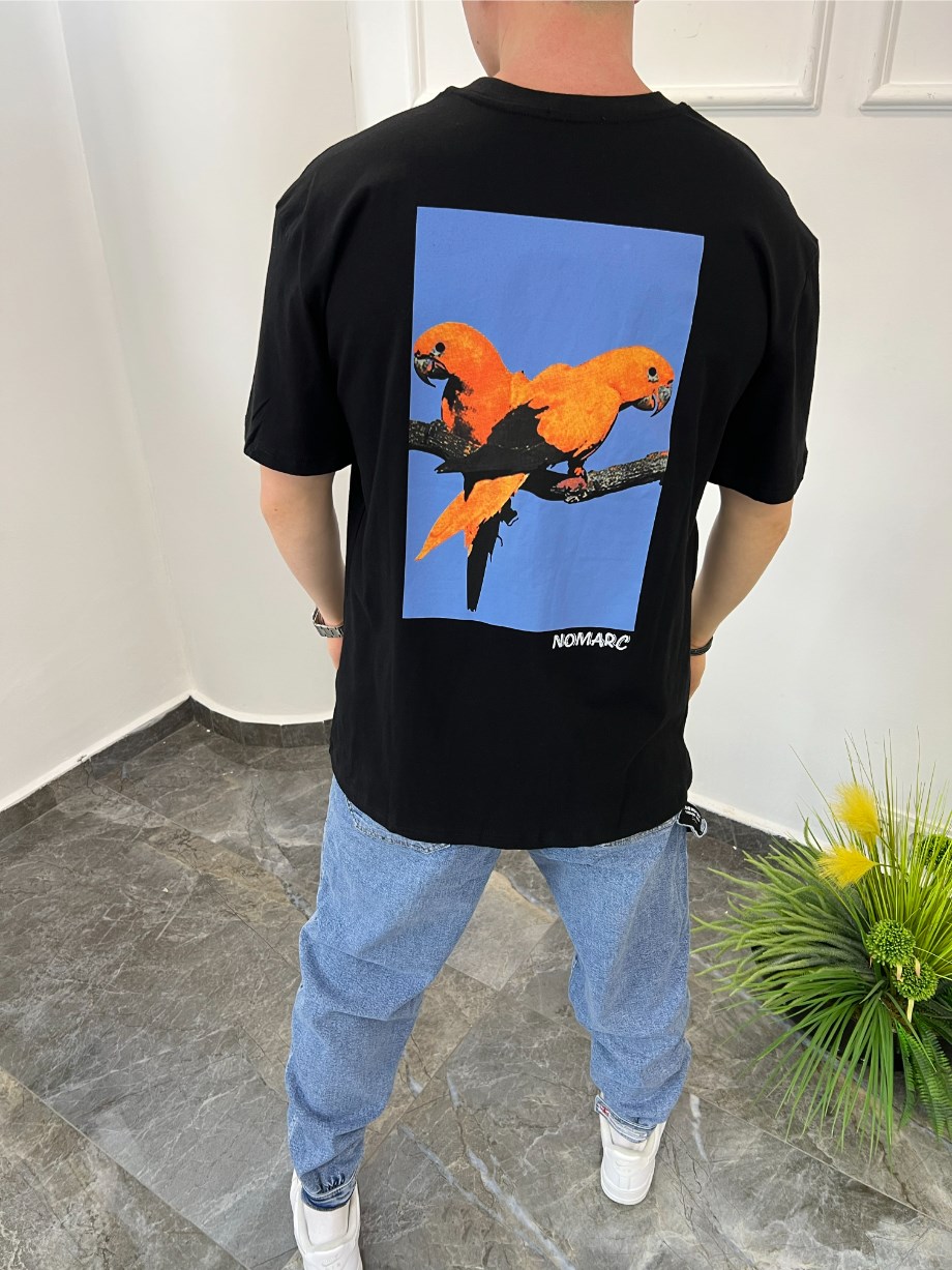 Nomarc Arka Papağan Detaylı Siyah Tshirt
