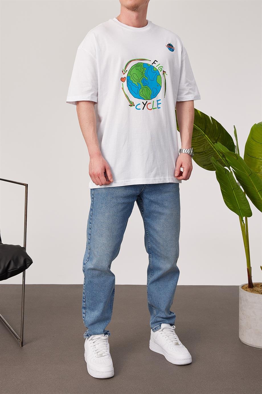 Nomarc Dünya Baskılı Beyaz Tshirt