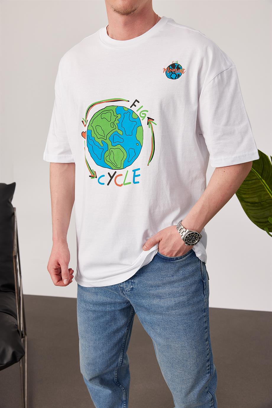 Nomarc Dünya Baskılı Beyaz Tshirt