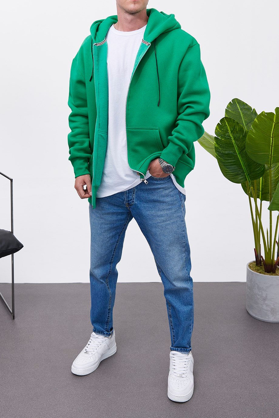 Nomarc Fermuarlı Kapüşonlu Yeşil Sweatshirt