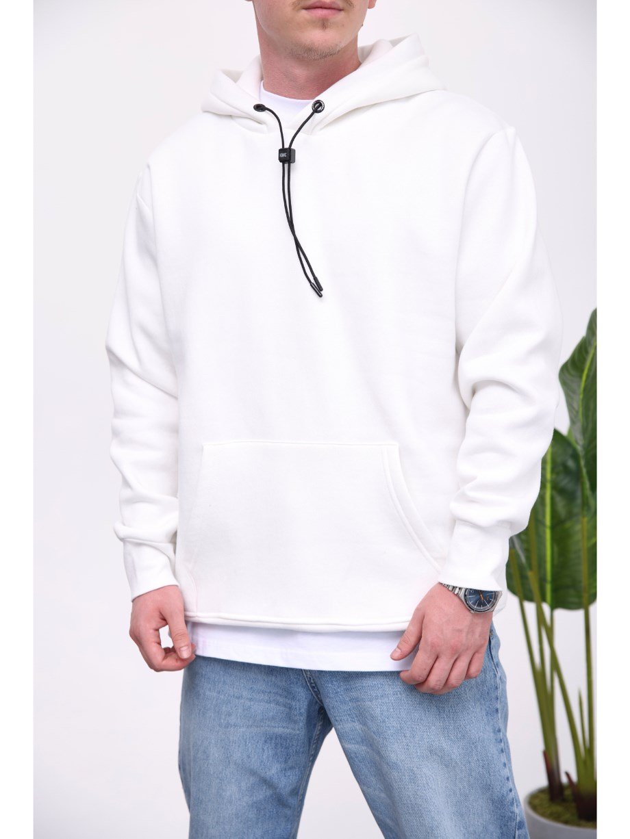 Nomarc İp Detaylı Basic Kapüşonlu Beyaz Sweatshirt