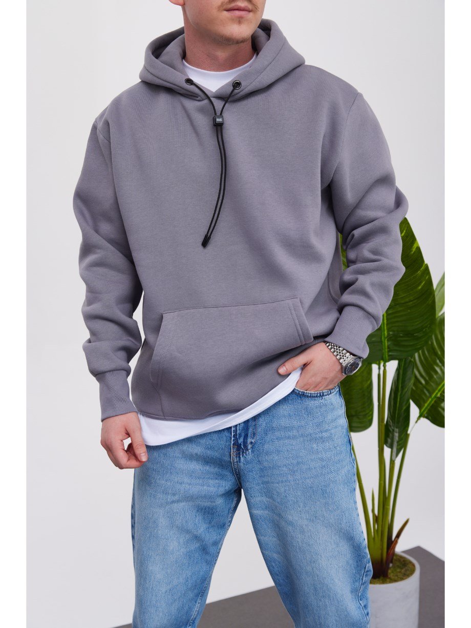 Nomarc İp Detaylı Basic Kapüşonlu Gri Sweatshirt