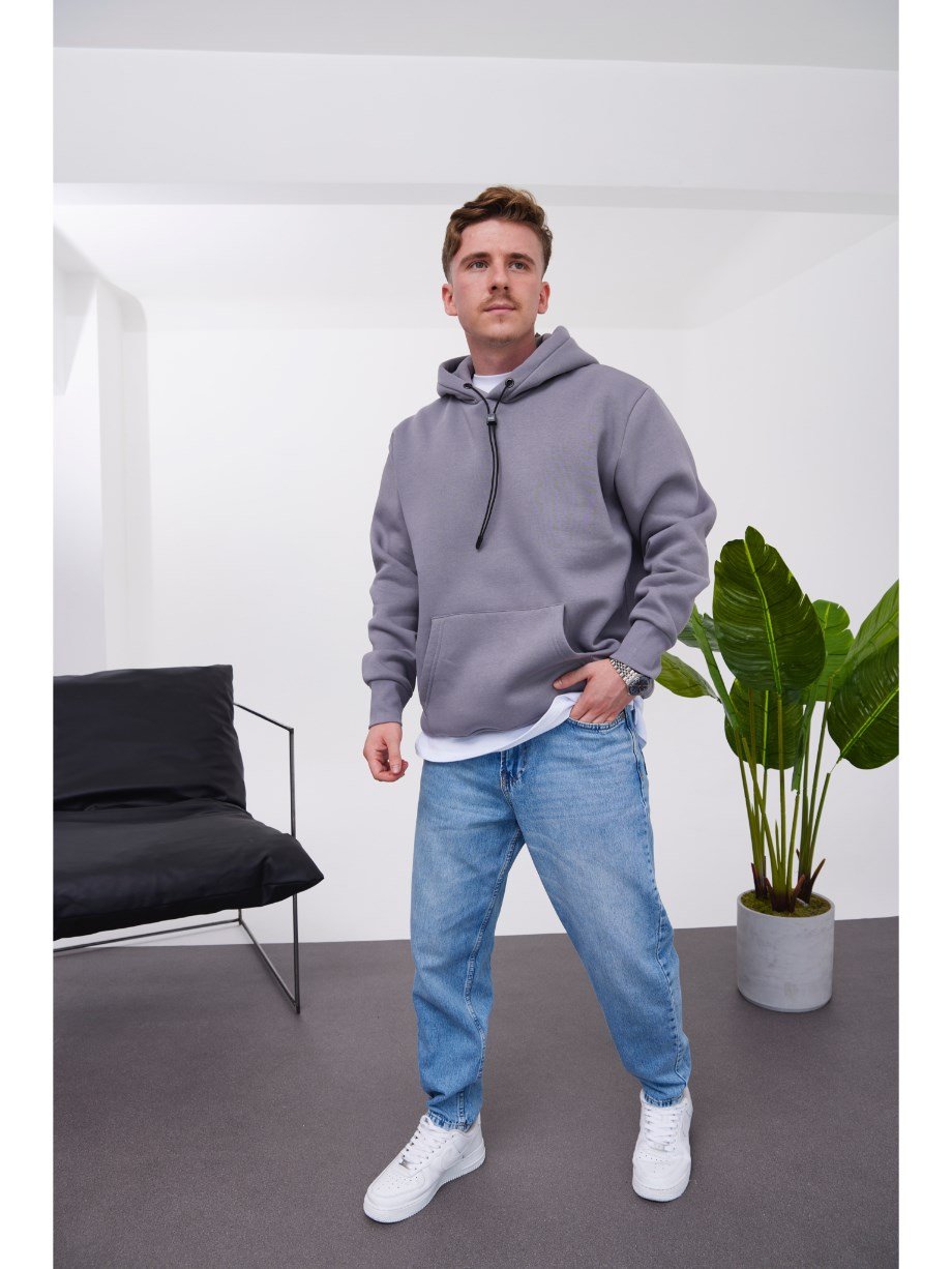 Nomarc İp Detaylı Basic Kapüşonlu Gri Sweatshirt