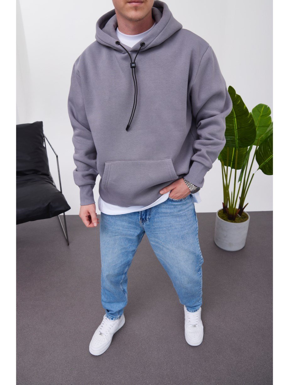 Nomarc İp Detaylı Basic Kapüşonlu Gri Sweatshirt