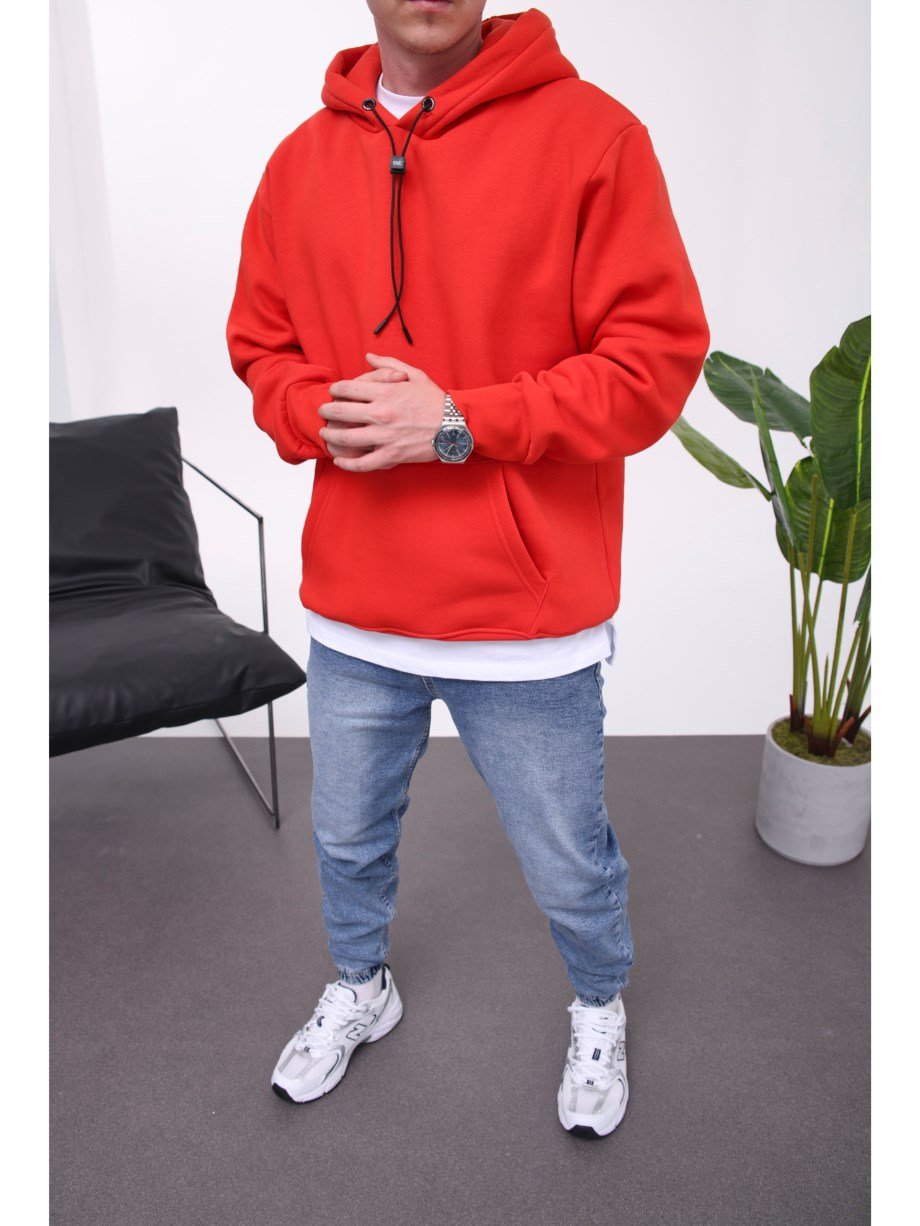 Nomarc İp Detaylı Basic Kapüşonlu Kırmızı Sweatshirt