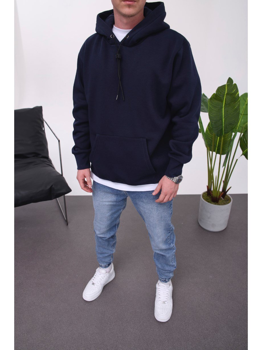 Nomarc İp Detaylı Basic Kapüşonlu Lacivert Sweatshirt