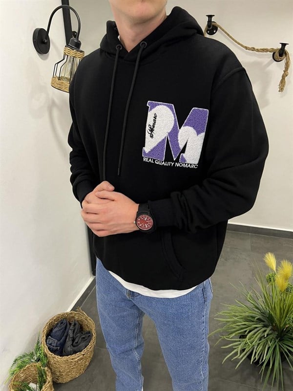 Nomarc M Siyah Kapüşonlu Sweatshirt