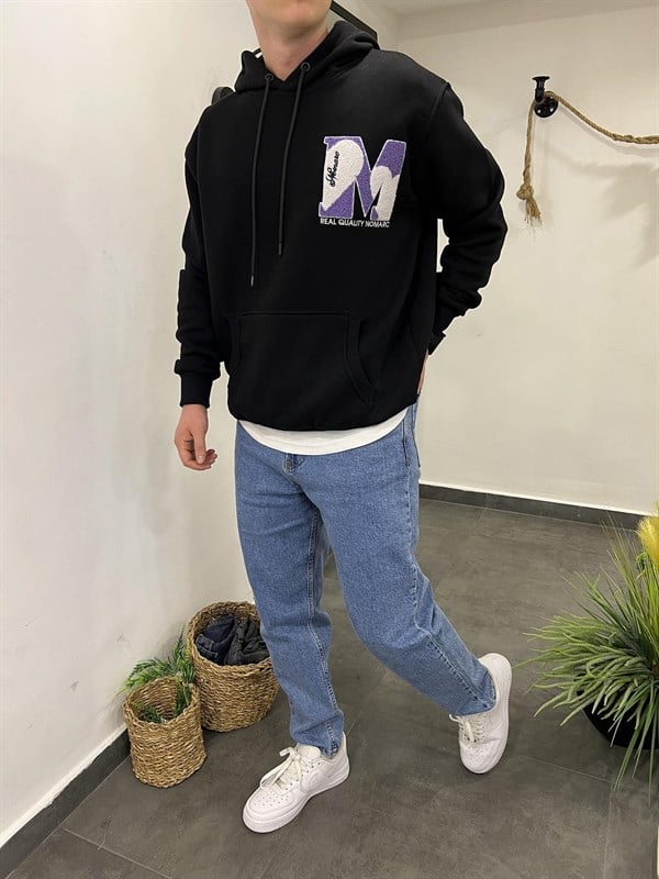 Nomarc M Siyah Kapüşonlu Sweatshirt