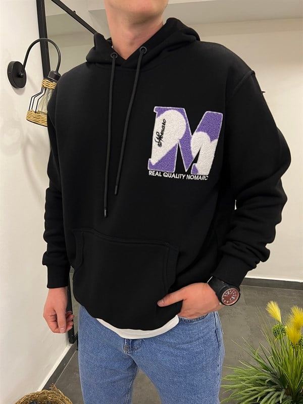 Nomarc M Siyah Kapüşonlu Sweatshirt