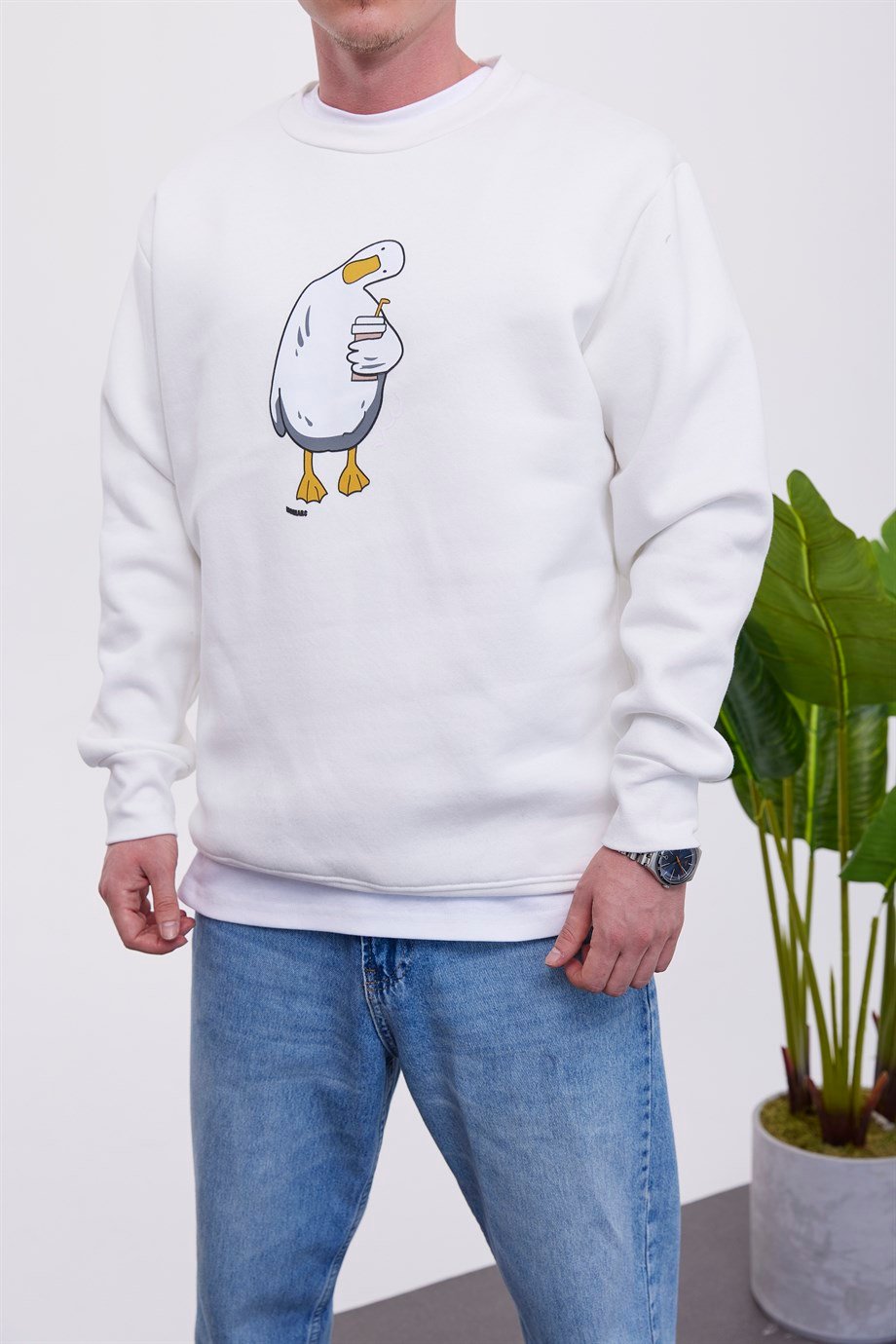 Nomarc Ördek Baskılı Beyaz Sweatshirt