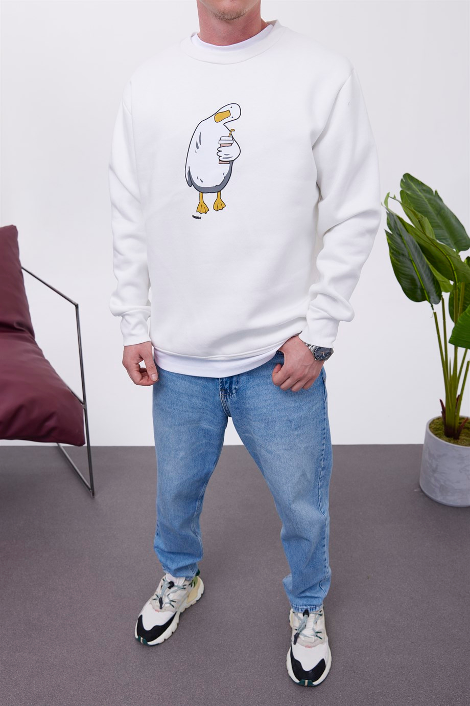 Nomarc Ördek Baskılı Beyaz Sweatshirt