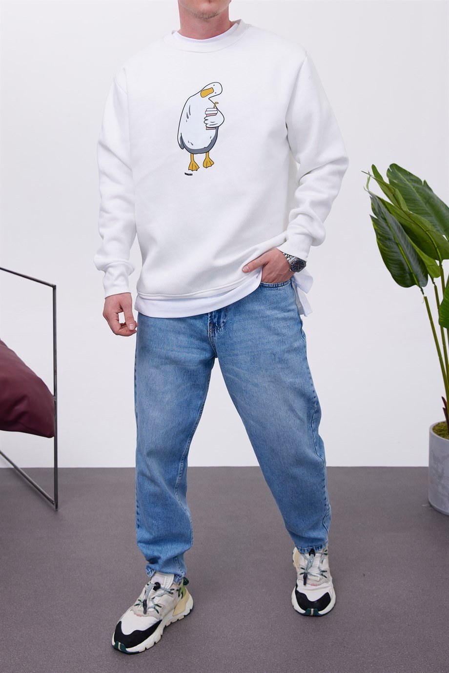 Nomarc Ördek Baskılı Beyaz Sweatshirt