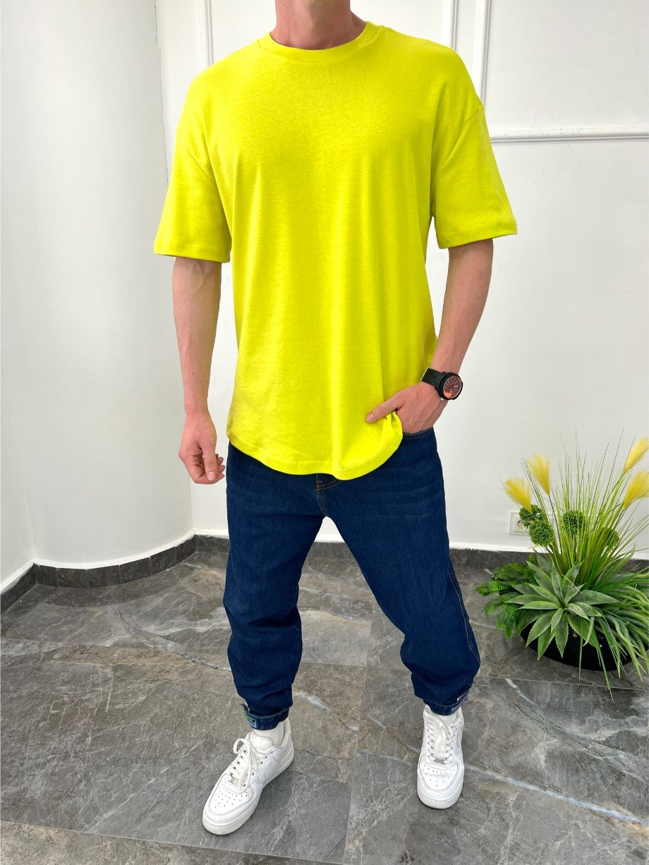 Nomarc Oval Kesim Basic Fosforlu Sarı Tshirt