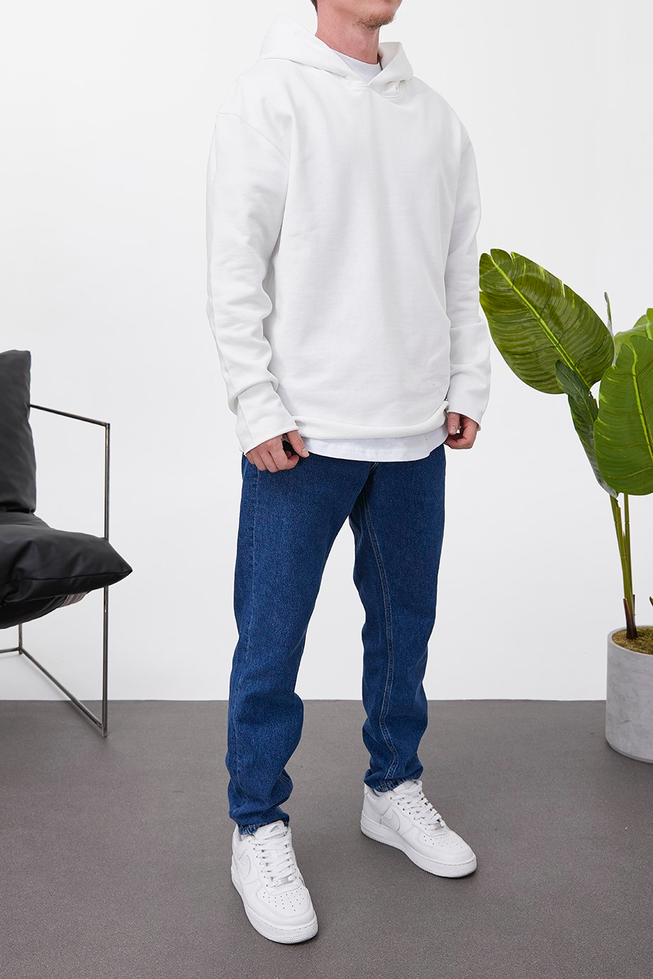 Nomarc Pis Etek Kapüşonlu Beyaz Sweatshirt