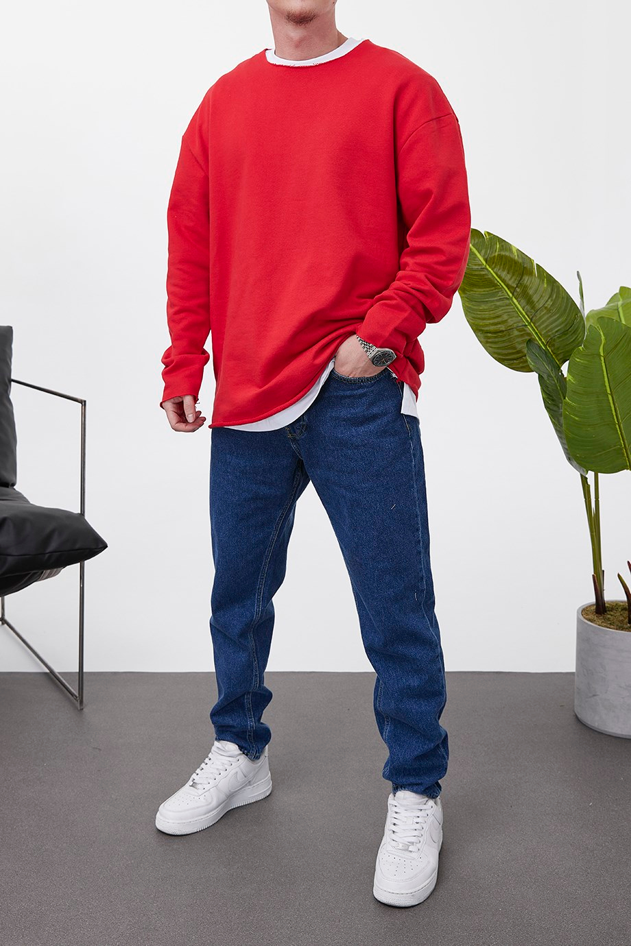 Nomarc Pis Yaka Kırmızı Sweatshirt