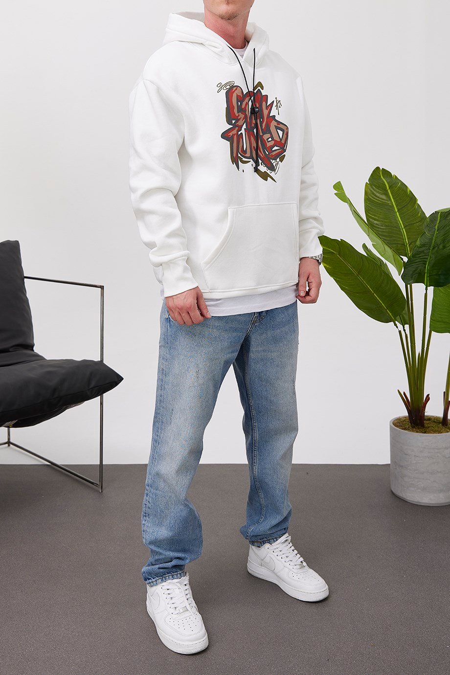 Nomarc Stay Tuned Beyaz Kapüşonlu Sweatshirt