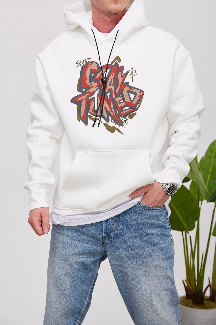 Nomarc Stay Tuned Beyaz Kapüşonlu Sweatshirt