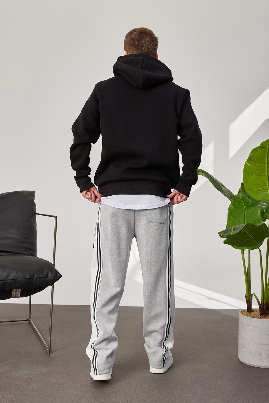 NYC Baskılı Siyah Kapüşonlu Sweatshirt