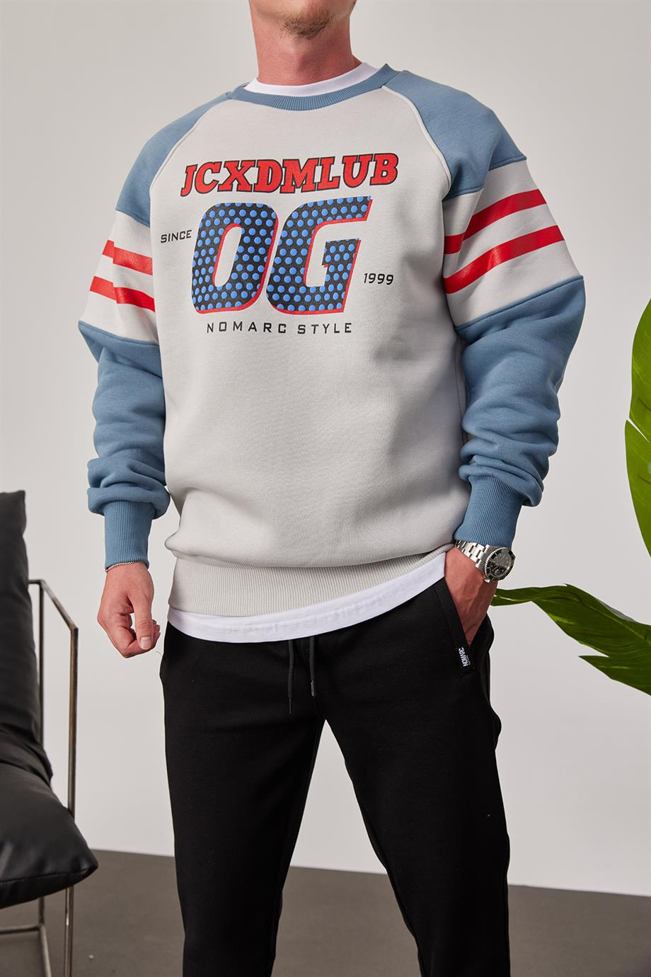 OG Baskılı Gri Sweatshirt